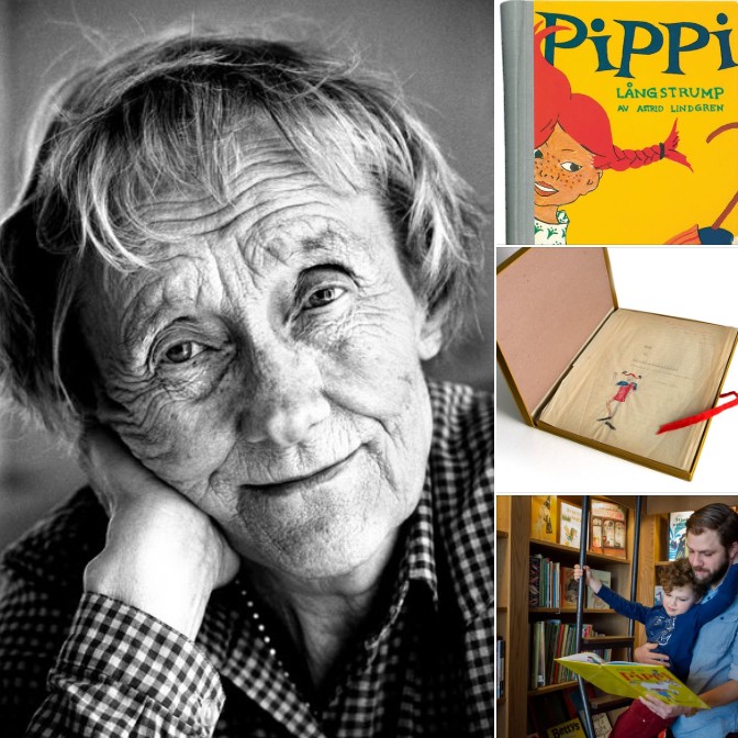 Screenshot from a Facebook post, showing Astrid Lindgren and a cover of a Pippi Longstocking book.
