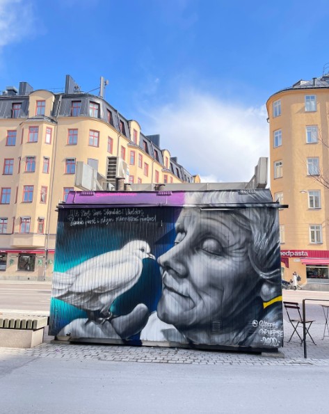 Grafitti in Stockholm featuring Astrid Lindgren.