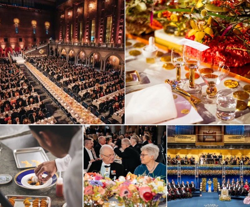 Collage of images from the Nobel Banquet in Stockholm.