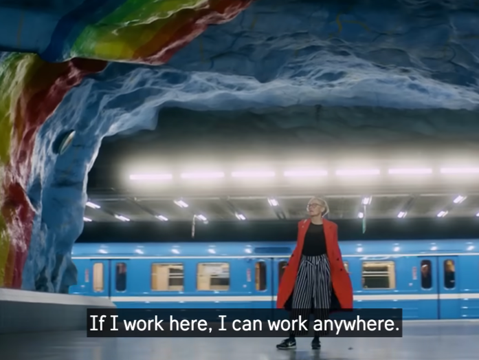 Woman below the ground at a metro station